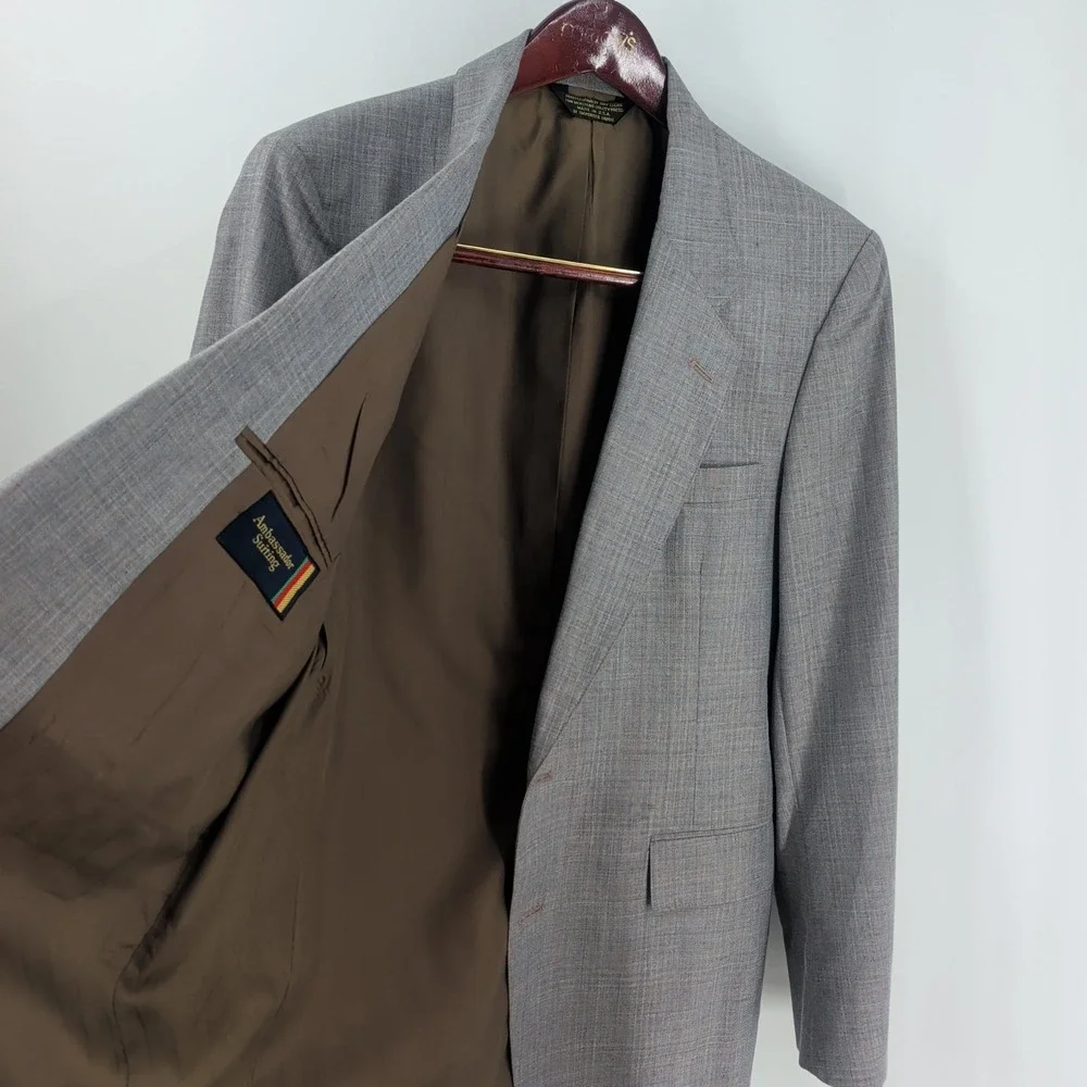 Ambassador Suiting Two Button Front Notch Collar Sport Coat Blazer‎ Gray Sz 36S
